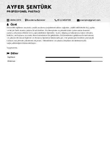 Pastacı Cv Örnekleri cv indir